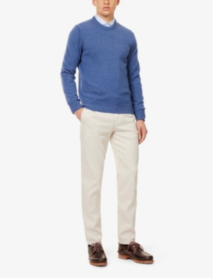 HACKETT MENS CHAMBRAY BLUE ROUND-NECK BRAND-EMBROIDERY WOOL JUMPER XXL 