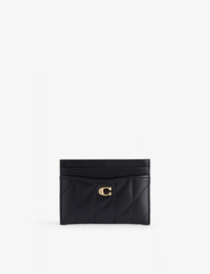 Coach Womens Essentials Logo-plaque Quilted-leather Card Holder Black