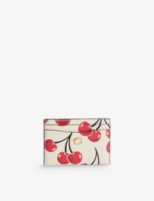 COACH WOMENS CHERRY-PRINT LEATHER CARD HOLDER CHALK MULTI