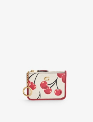 COACH WOMENS CHERRY-PRINT MINI LEATHER-BLEND COIN PURSE CHALK MULTI