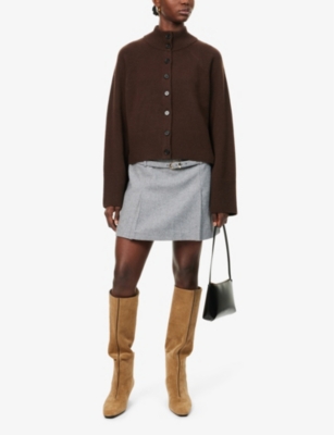 Me And Em Womens  Button-front High-neck Merino-wool And Cashmere-blend Cardigan In Warm Chocolate