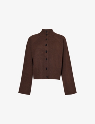 Me And Em Womens  Button-front High-neck Merino-wool And Cashmere-blend Cardigan In Warm Chocolate