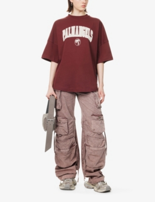 Shop Palm Angels Womens Burgundy Logo-print Short-sleeve Cotton T-shirt