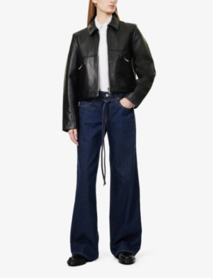 Shop Slvrlake Womens Midnight Mile Mica Belted Wide-leg Mid-rise Denim Jeans