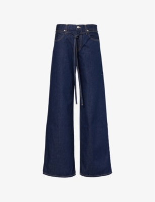 Shop Slvrlake Womens Midnight Mile Mica Belted Wide-leg Mid-rise Denim Jeans