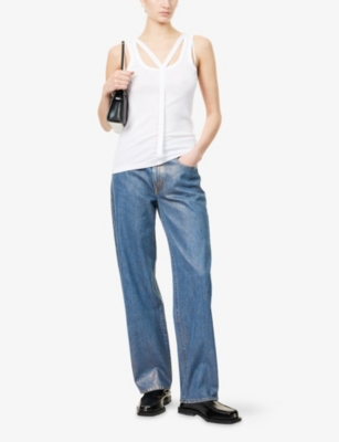 SLVRLAKE WOMENS SLVRLAKE DEVON CURVED-LEG WAXED DENIM JEANS 
