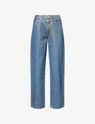 SLVRLAKE WOMENS SLVRLAKE DEVON CURVED-LEG WAXED DENIM JEANS 