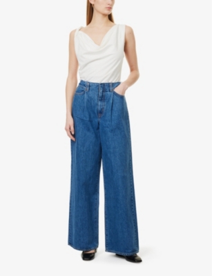 Shop Slvrlake Womens Sweet Memory Taylor Raw-waistband Wide-leg High-rise Denim Jeans