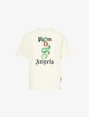 Palm Angels Sand Oversize Cotton T-shirt In Ivory And Black