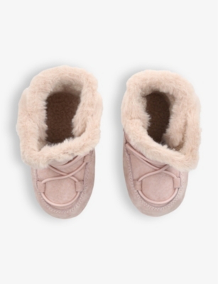 Moon Boot Logo-print Suede Crib Boot In Pale Pink