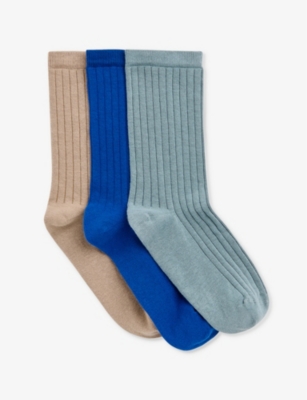 Whistles Omens  Ribbed Pack Of Three Cotton-blend Socks In Multi-coloured