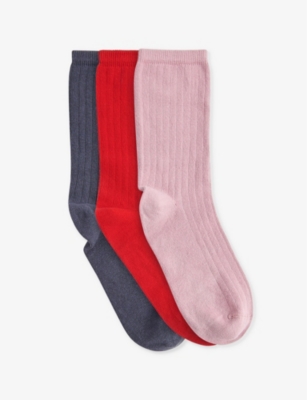 Whistles Omens  Ribbed Pack Of Three Cotton-blend Socks In Multi-coloured