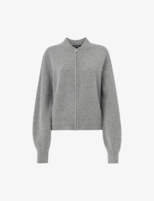 Whistles Womens Zip-front Long-sleeve Knitted Bomber Cardigan Grey In Grey