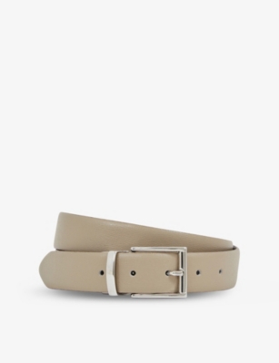 Reiss Mens Stone Dark Brown Reversible Leather Belt