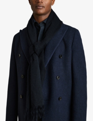 Reiss Mens Navy Picton Wool And Cashmere Scarf In Navy