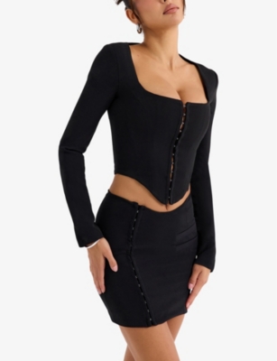 Shop Mistress Rocks Womens Curved-waist Stretch-crepe Jersey Mini Skirt Black