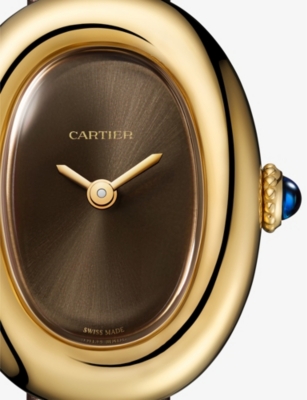 Cartier Bronzed Crwgba0031 Baignoire Mini 18ct Yellow-gold And Leather Quartz Watch In Brown
