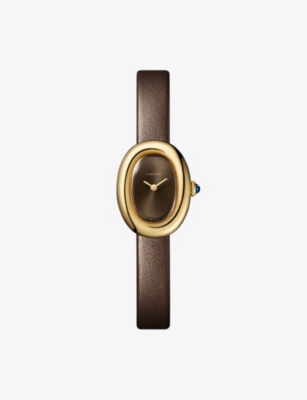 Cartier Bronzed Crwgba0031 Baignoire Mini 18ct Yellow-gold And Leather Quartz Watch In Brown