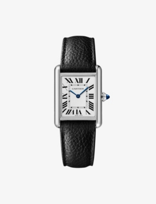 CARTIER: CRWSTA0090 Tank Must large stainless-steel and leather quartz watch
