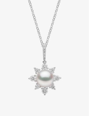 Yoko London Womens White Gold Trend 18ct White-gold, Freshwater-pearl And 0.30ct Diamond Pendant Necklac