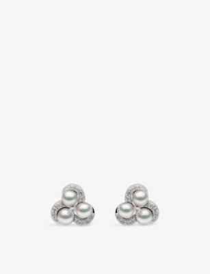 Yoko London Womens White Gold Sleek 18ct White-gold, Akoya-pearl And Brilliant-round 0.13ct Diamond Earrings