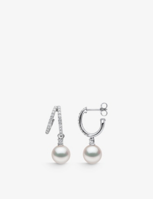 Yoko London Womens White Gold Jazz 18ct White-gold, 0.57ct Brilliant-cut Diamond And Akoya Pearl Drop Earrings