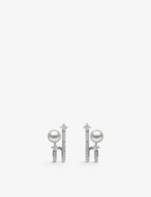 Yoko London Womens White Gold Jazz 18ct White-gold Akoya-pearl And Brilliant Round-cut 0.75ct Diamond Earrings