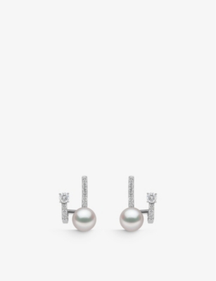 Yoko London Womens White Gold Jazz 18ct White-gold Akoya-pearl And Brilliant Round-cut 0.36ct Diamond Earrings