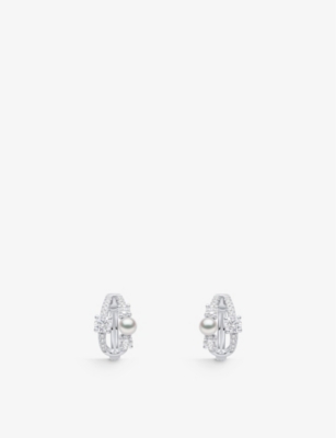 YOKO LONDON WOMENS WHITE GOLD BABY GLITZ 18CT WHITE-GOLD, AKOYA-PEARL AND BRILLIANT ROUND-CUT 0.84CT DIAMOND EAR 