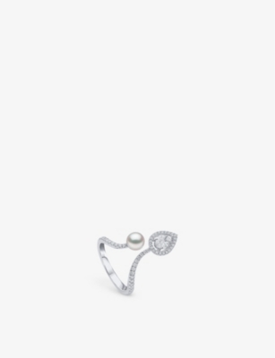 Yoko London Womens White Gold Baby Glitz 18ct White-gold, Akoya-pearl And Marquise-cut 0.47ct Diamond Ring