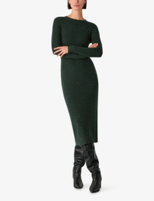 Whistles Womens Dark Green Annie Bodycon Sparkle-knit Midi Dress In Green