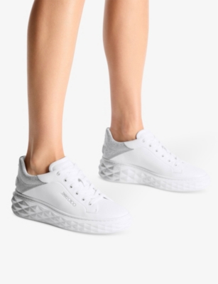 Jimmy Choo Low Top Leather Sneakers With Metallic Heel In X White/silver
