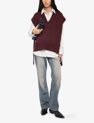 Zadig & Voltaire Womens Maddy Sleeveless Cashmere Jumper Burgundy In Burgundy