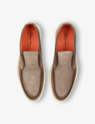 SANTONI: Detroit contrast-sole suede loafers