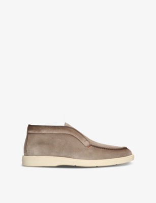 SANTONI: Detroit contrast-sole suede loafers