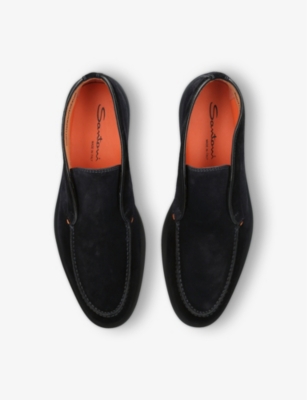 Santoni Mens Navy Detroit Chunky-sole Suede Loafers In Navy