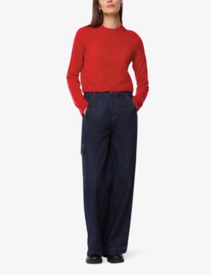 Whistles Cropped Crewneck Cashmere Sweater In Red