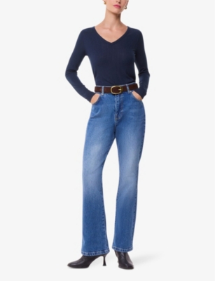 Whistles Womens V-neck Ribbed Jersey Top Navy In Navy