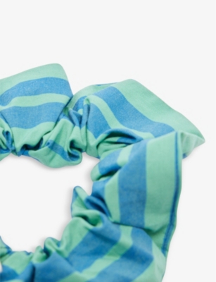 Lmnd Womens Striped-pattern Cotton Scrunchie Mystic Green In Mystic Green