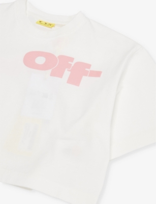 OFF-WHITE PINK LOGO-PRINT CROPPED COTTON T-SHIRT 4-12+ Y 