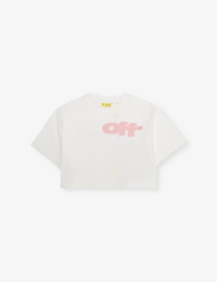 OFF-WHITE PINK LOGO-PRINT CROPPED COTTON T-SHIRT 4-12+ Y 