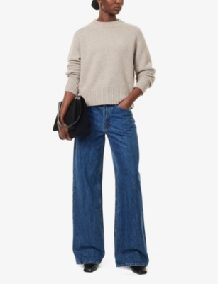 DALA WOMENS FLAT BLUE SLING HIGH-RISE WIDE-LEG DENIM JEANS 