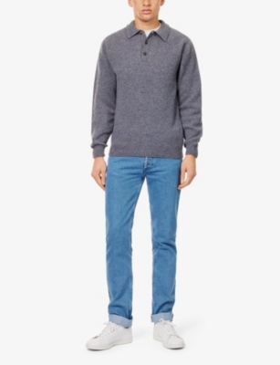 SUNSPEL: Polo-collar long-sleeve wool polo shirt
