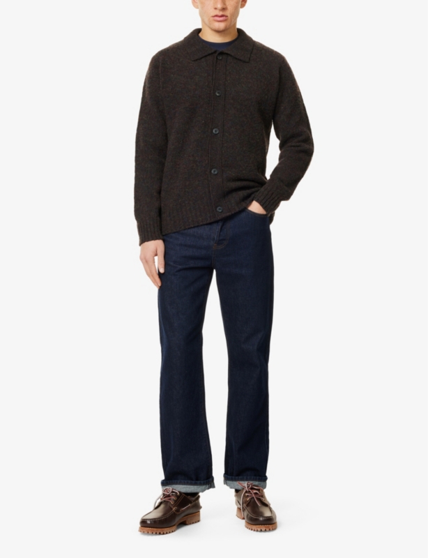Long-sleeve brushed-texture knitted wool cardigan