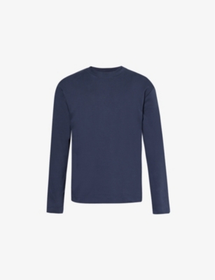 Sunspel Mens Crewneck Long-sleeve Cotton T-shirt Navy