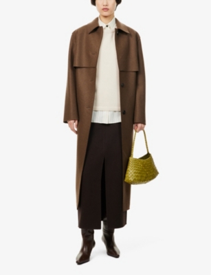 Shop Soft Goat Womens Chocolate Darted Straight-fit Wool And Cashmere Midi Skirt