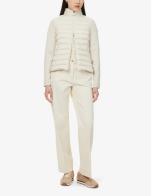 Moncler Womens Contrast Shell-down Knitted Cardigan Cream In Cream