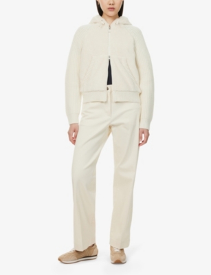 Moncler Womens Teddy-contrast Brand-badge Knitted Cardigan Cream In Cream
