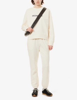 Shop Moncler Womens White Brand-embroidery Round-neck Cotton-jersey Sweatshirt Xs