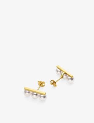 TASAKI WOMENS 18K YELLOW GOLD BALANCE NEO 18CT YELLOW-GOLD, DIAMOND AND AKOYA-PEARL EARRINGS 